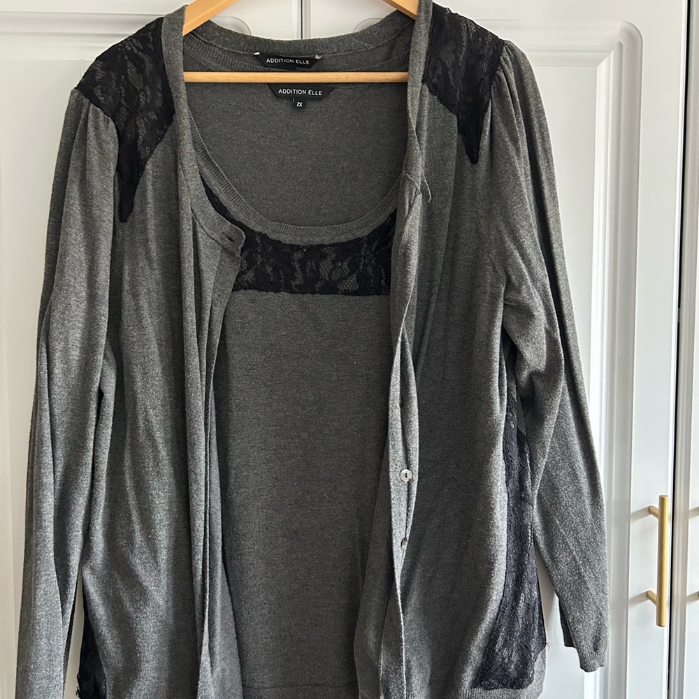 Addition Elle Charcoal Knit 2 Piece Cardigan Set
